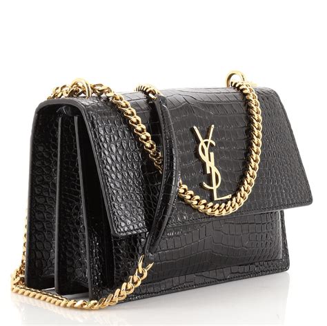 Yves Saint Laurent Medium Sunset Croc Embossed Crossbody, 